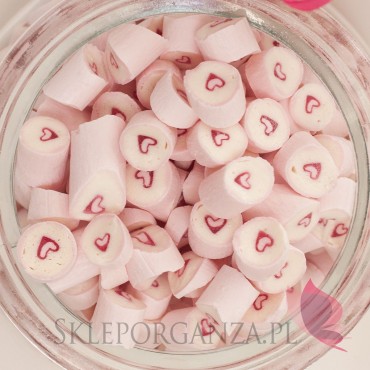 Różowy Cukierki karmelki jasnoróżowe z sercem