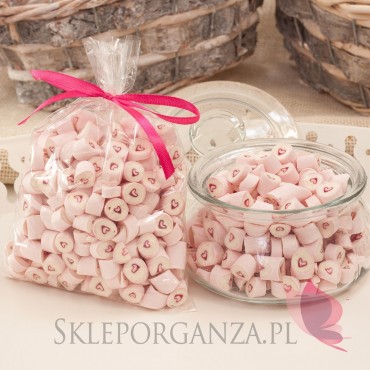 Różowy Cukierki karmelki jasnoróżowe z sercem