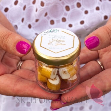 Podziękowanie dla gości – karmelki – personalizacja kolekcja ślubna GEOMETRYCZNA GOLD Inne personalizowane upominki dla gości...