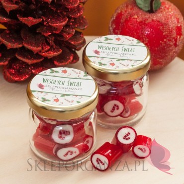 Świąteczne karmelki czerwone z laską w słoiczku – personalizacja