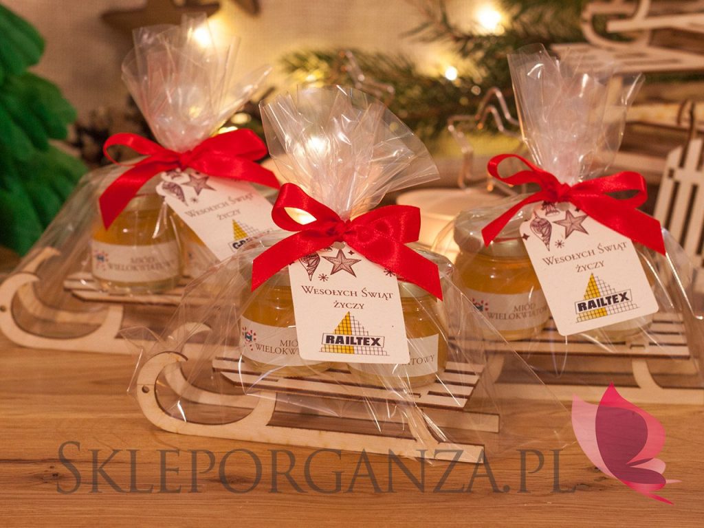 Świąteczne zestawy miodzików na sankach 
miód prezent na Mikołajki, Boże Narodzenie